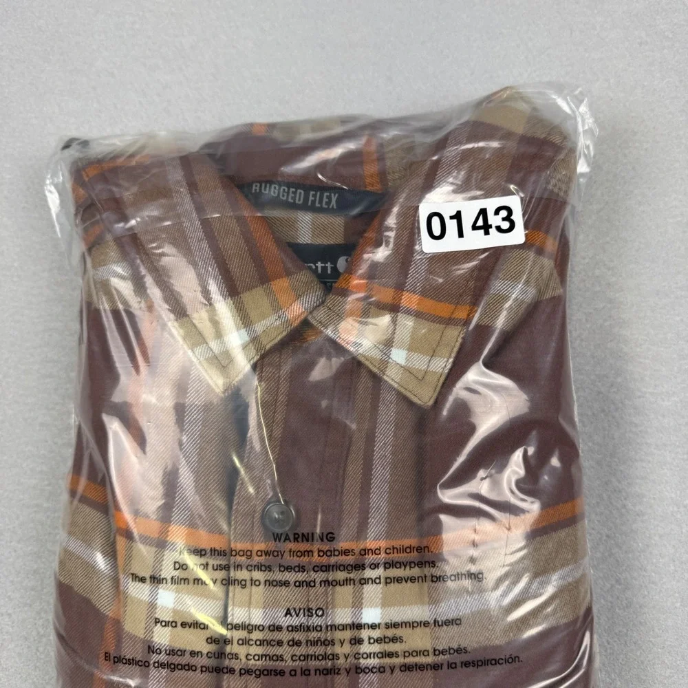 Carhartt Rugged Flex Plaid Flannel Shirt Mens 2XL Brown Orange TW5945-M Relaxed - Picture 9 of 9